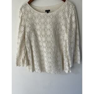 Talbots Lace Eyelet Crochet Top Size 16 Beige Lined Coquette Cottagecore Career